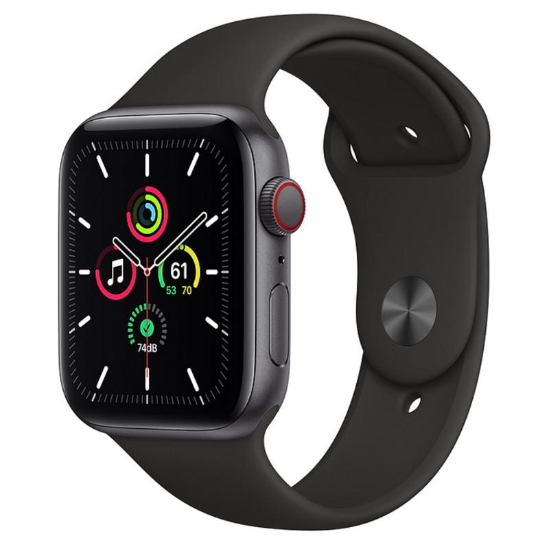預購 Apple Watch SE LTE 44mm 太空灰色鋁金屬-黑色運動型錶帶