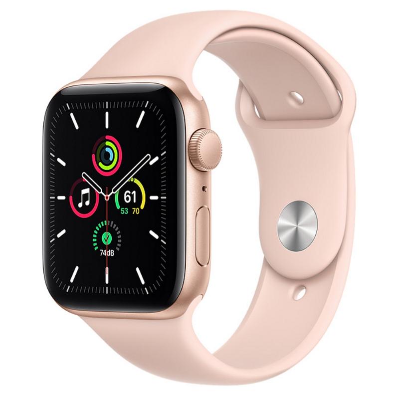 預購 Apple Watch SE GPS 44mm 金色鋁金屬-粉沙色運動型錶帶