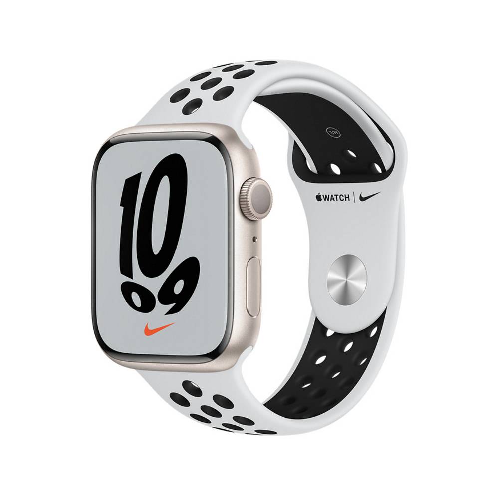 Apple Watch S7 GPS 45mm 星光鋁金屬-Pure Platinum 黑色 Nike 運動型錶帶【預約賣場】