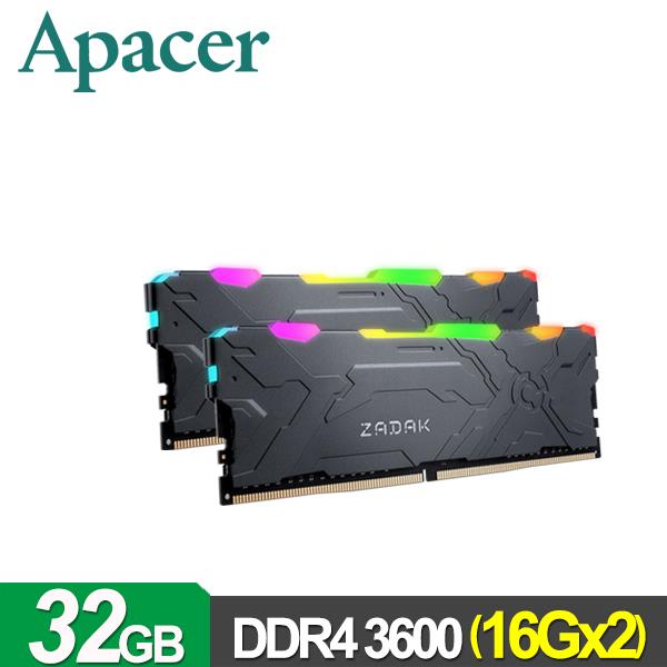 Apacer 宇瞻 ZADAK MOAB AURA2 DDR4 3600 32G(16Gx2)RGB桌上型超頻電競記憶體