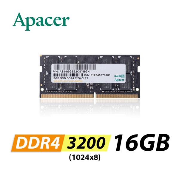 Apacer 宇瞻 DDR4 3200 16GB 筆記型記憶體 (1024*8)